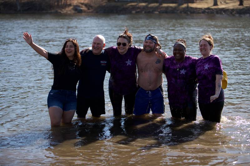 Locals take the plunge at the St. Charles Police and Fire Annual Polar Plunge at Ferson Creek Park on Sunday, March 9,2025 in St. Charles.