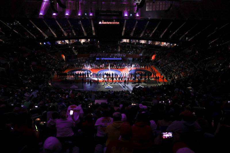IHSA held its first wrestling championship event for the first time in two years at State Farm Center in Champaign. Saturday, Feb. 19, 2022, in Champaign.