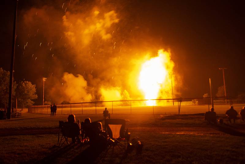 The Friday night show ended with two big fire balls leaping off into the darkness.