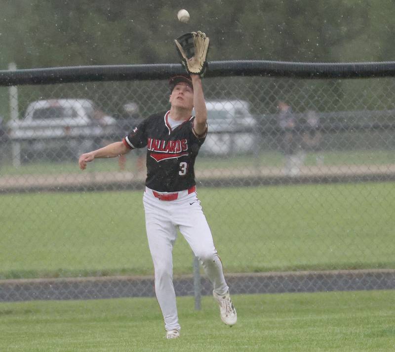 Henry-Senachwine's Ben Meachum makes a running catch in right field on Tuesday, May 12, 2026 at Woodland High School.