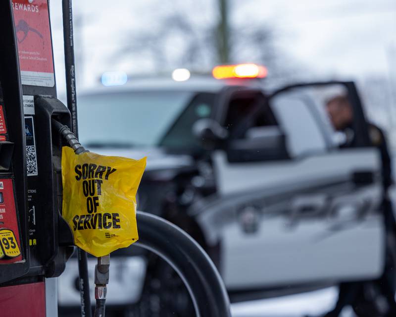 Peru Fire and Police respond to internal electrical fire of vehicle near gas pump on Tuesday, December 30, 2025 at Casey's on 1100 Shooting Park Road in Peru. The fire was extinguished by 15 year old driver Jesus Gonzalez of Streator.