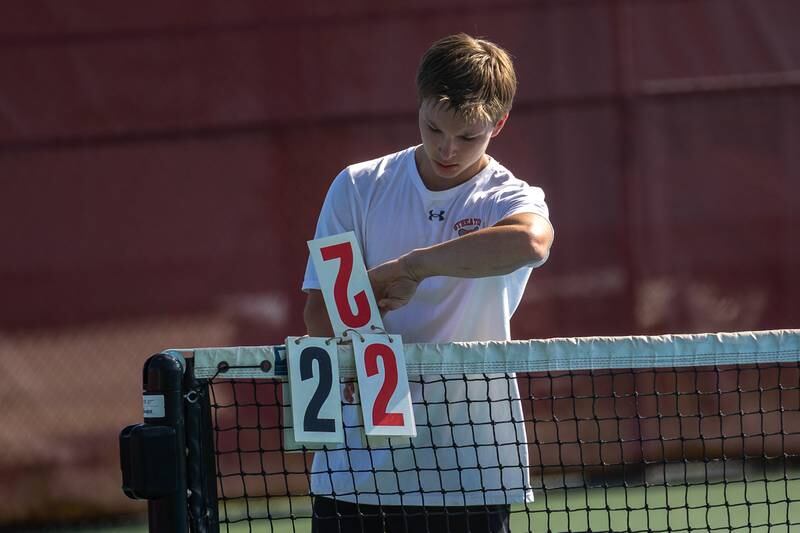 Streator's Brad Minick of flips the score Monday, May 5, 2025, in Streator.