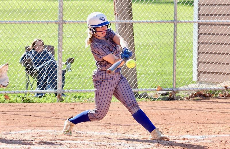 Princeton's Samantha Woolley connects against Hall Thursday in Spring Valley. PHS won 12-2.