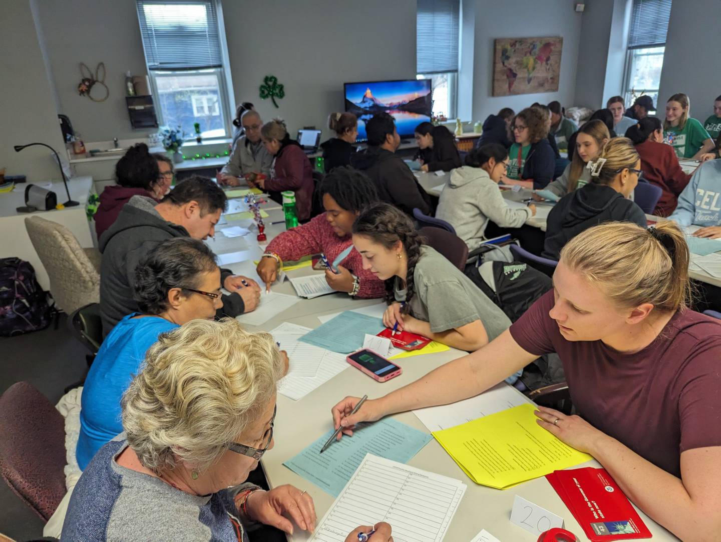 Members of the Spanish Honors Society at Providence Catholic High School in New Lenox, conducted mock citizenship interviews with participants at the Spanish Community Center in Joliet.