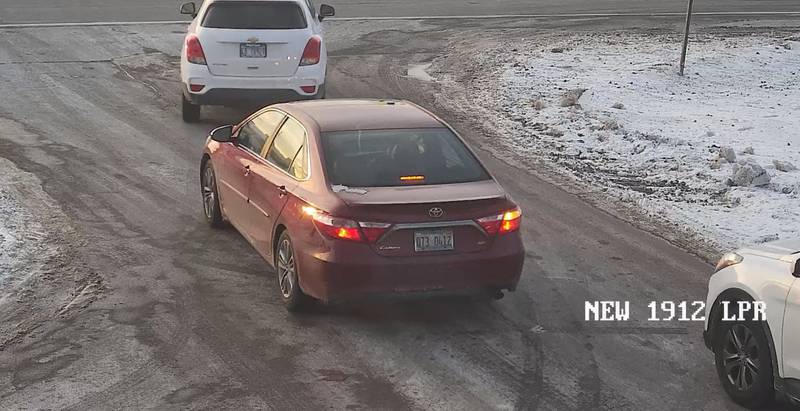 A photo of a red Toyota Camry with a license plate of Q73 0412 released by the Will County Sheriff’s Office. Authorities said the vehicle is connected to a fatal shooting in Joliet Township.