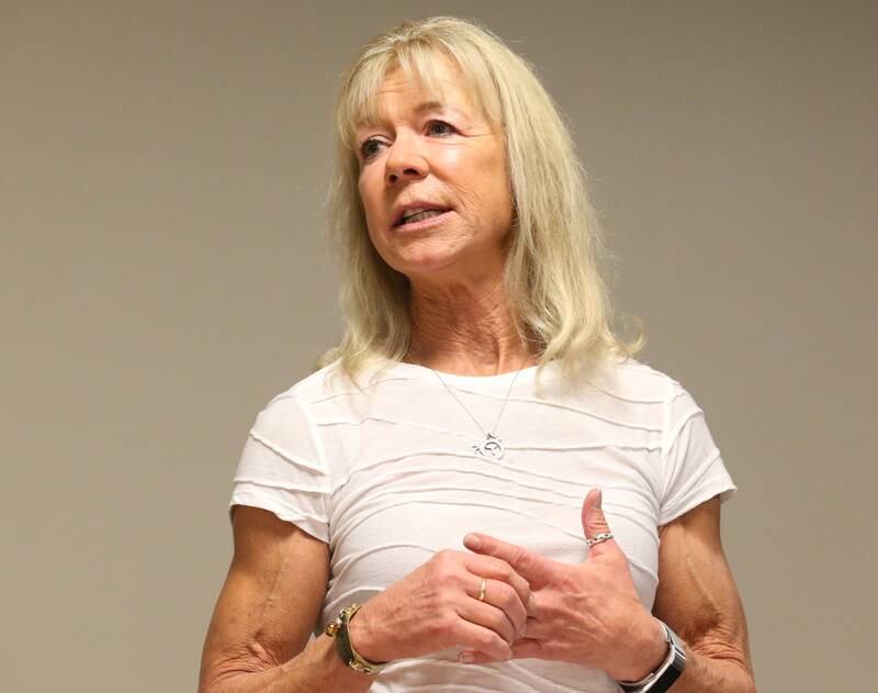 Illinois Valley Community College Board of Trustees candidate Rebecca Donna speaks during a candidate forum on Wednesday, March 22, 2023 at IVCC.