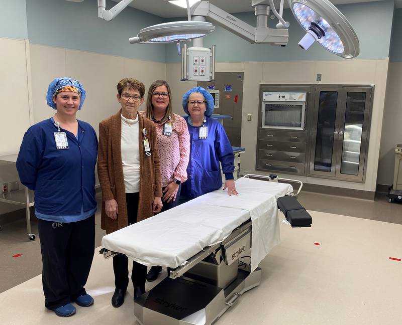 Nurse leaders inside one of the new operating rooms, including (from left) Amy Snyder, Diane Matteson, Shara Dupree, and Cindy Tallman.