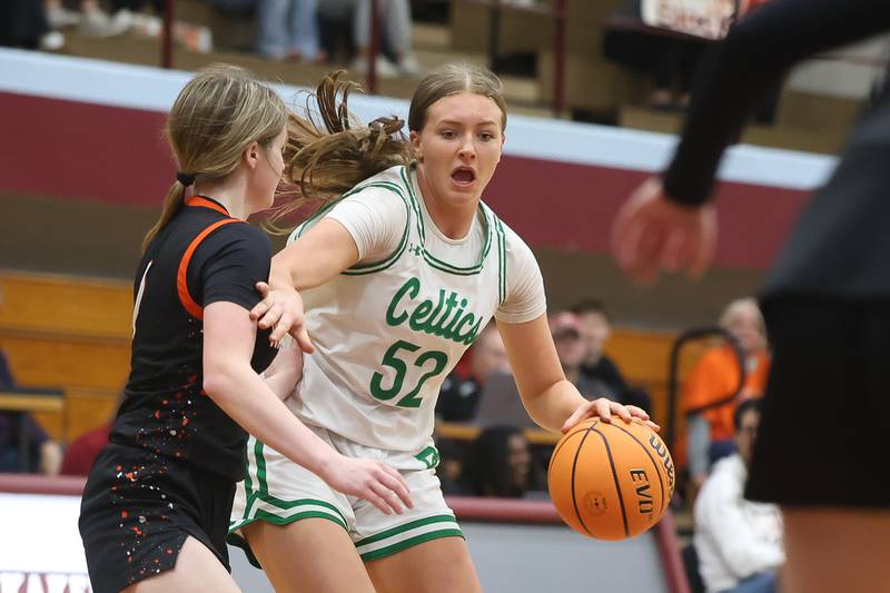 Providence’s Layken Callahan makes a move against Washington in the Class 3A Kankakee Super-Sectional game on Monday, March 3, 2026 in Kankakee.