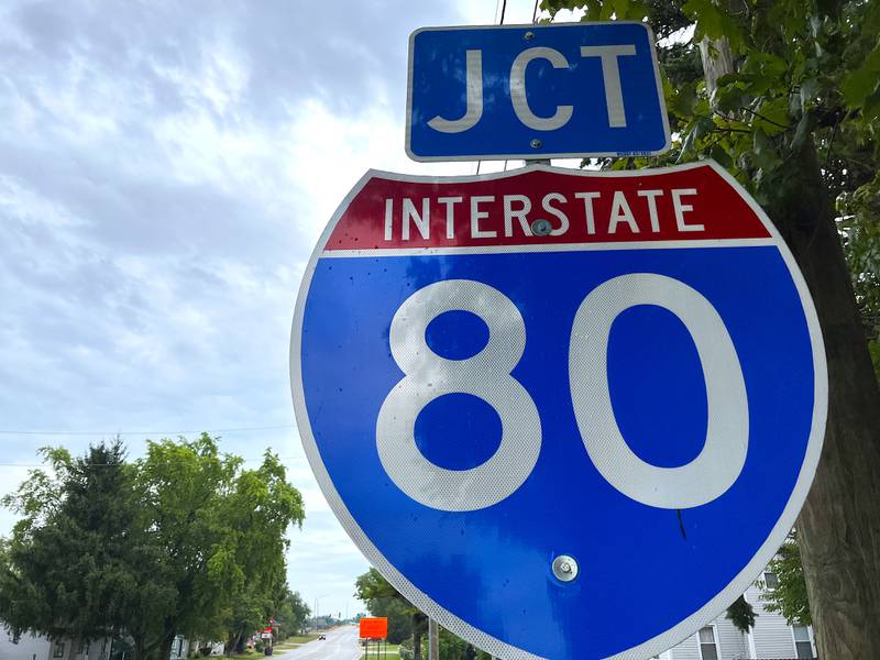 A sign for Interstate 80 seen on Aug. 15, 2024 on Briggs Street in Joliet.
