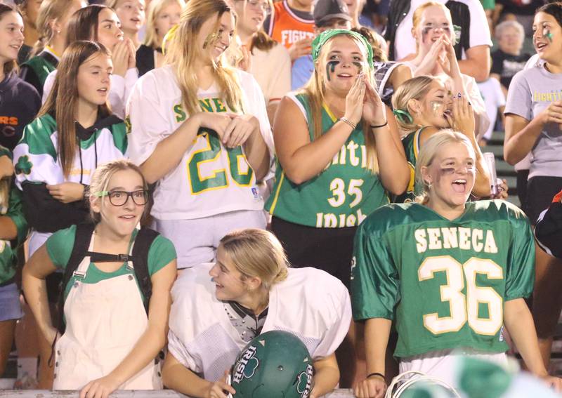 Seneca fans cheer on the Irish as they play St. Bede on Friday, Sept. 20, 2024 at St. Bede Academy.