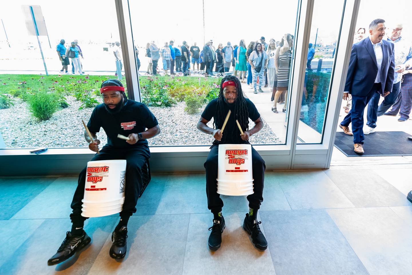 The rhythms of The Bucket Boys greet attendees at the Hollywood Casino Joliet Grand Opening Ceremony on Aug. 11, 2025.