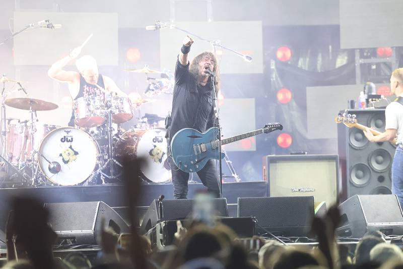 Foo Fighters Dave Grohl performs on the Riot Stage on day one of Riot Fest, Friday, Sept. 15, in Chicago.