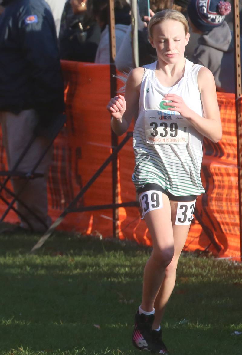 Seneca's Julie Mueller competes in the Class 1A Cross Country Finals on Saturday, Nov. 4, 2023 at Detweiller Park in Peoria.