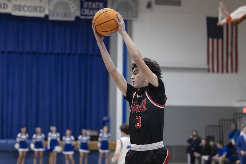 Hall’s Noah Plym hauls down a rebound against Newman Tuesday, Feb. 17, 2026.