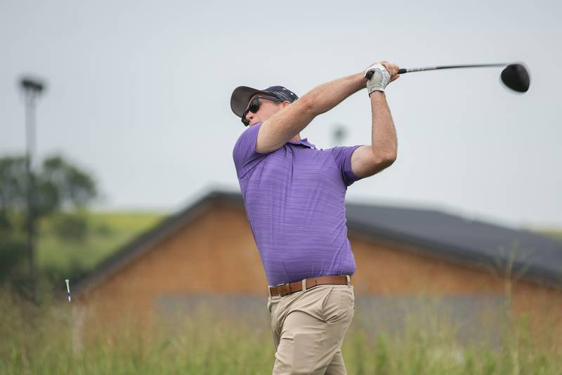 Jon Woeppel tees off on #10 to start the second round Sunday, July 17, 2022 of the Lincoln Highway golf tournament at Prairie View Golf Club in Byron.