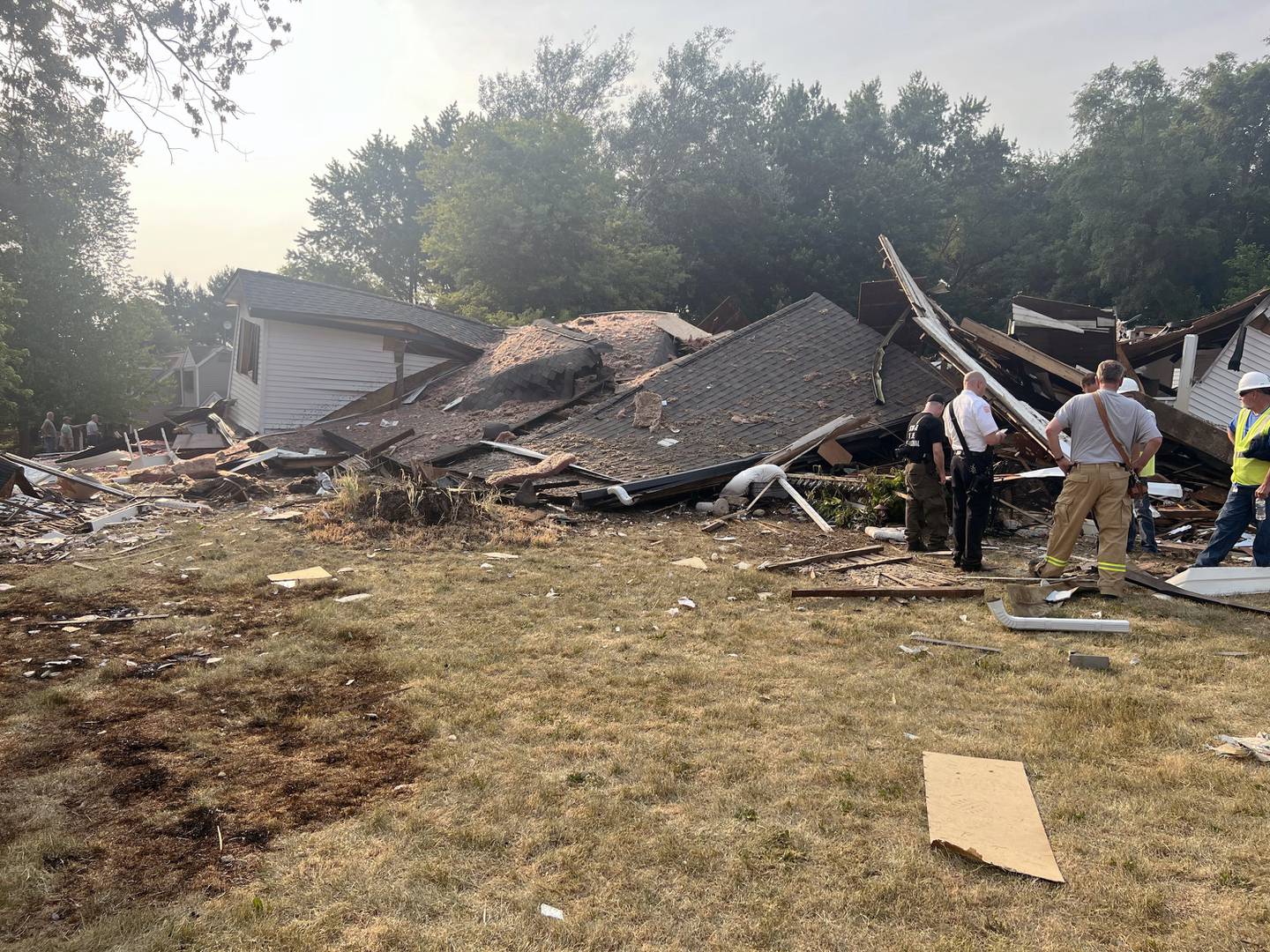 An explosion in the 9000 block of East High Road, Stillman Valley, leveled a house and left the resident with broken bones, but otherwise in "good condition," Ogle County Sheriff Brian VanVickle said. The explosion occurred around 2:42 p.m. on June 23, 2023, and left wreckage reminiscent of the 2015 tornadoes, he said.