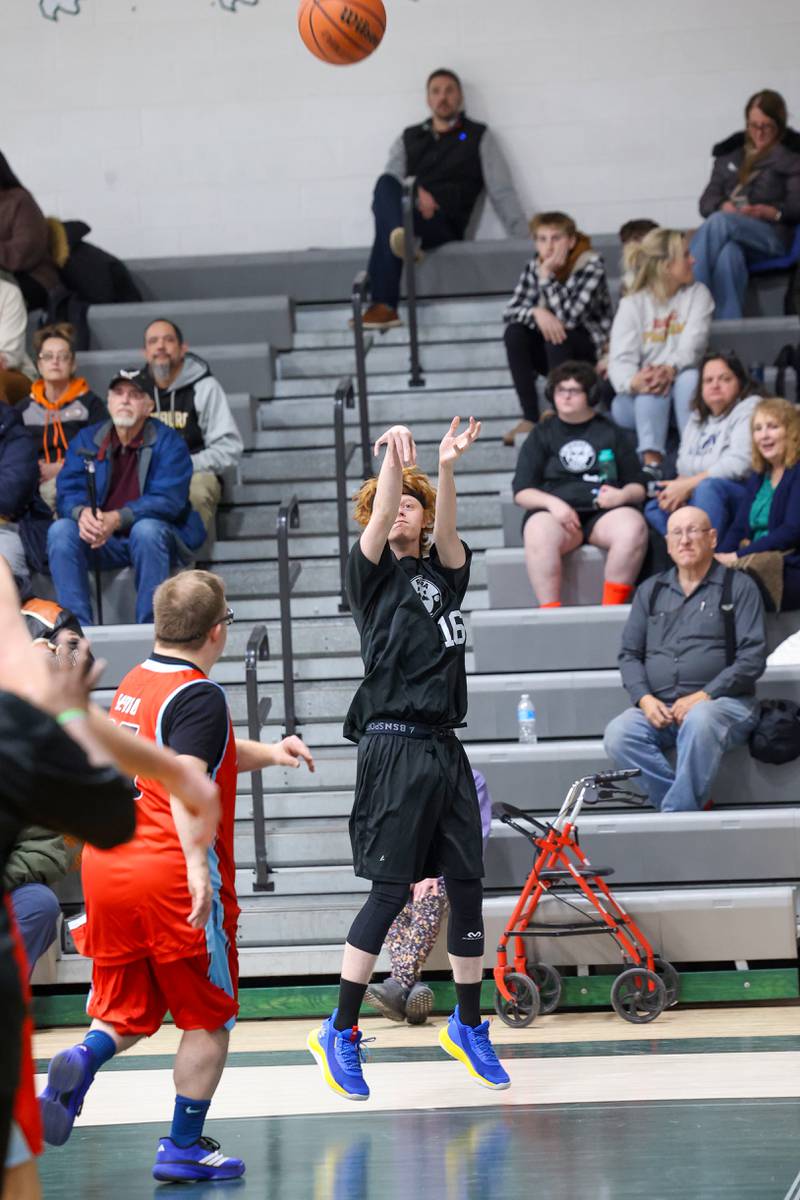 River Valley Special Rec player Ryan Carstensen shoots a 3-pointer in their game against Lincolnway Special Recreation Association at Bishop McNamara on Friday, Jan. 30, 2026.
