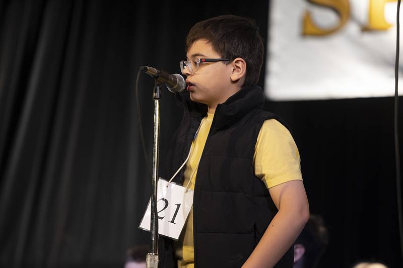 Alexander Schmidt of Forreston Grade School competes Thursday, Feb. 19, 2026, during the Lee-Ogle-Whiteside County Regional Spelling Bee. Schmidt made it to round 4 missing on the word treatise.