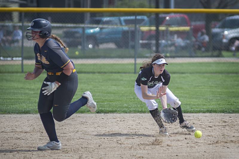 Rock Falls’ Brooke Howard scoops up a grounder against Sterling Saturday, May 14, 2022.