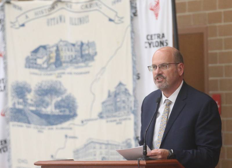 AJ Querciagrossa, CEO of the Western Region speaks to the Illinois Health Facilities and Services Review Board during a hearing on Thursday, June 13, 2024 at Central Intermediate School in Ottawa.