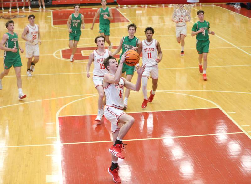 Ottawa's Blake Schiltz scores a layup on a break away against L-P on Friday, Feb. 6, 2026 in Kingman Gymnasium at Ottawa High School.