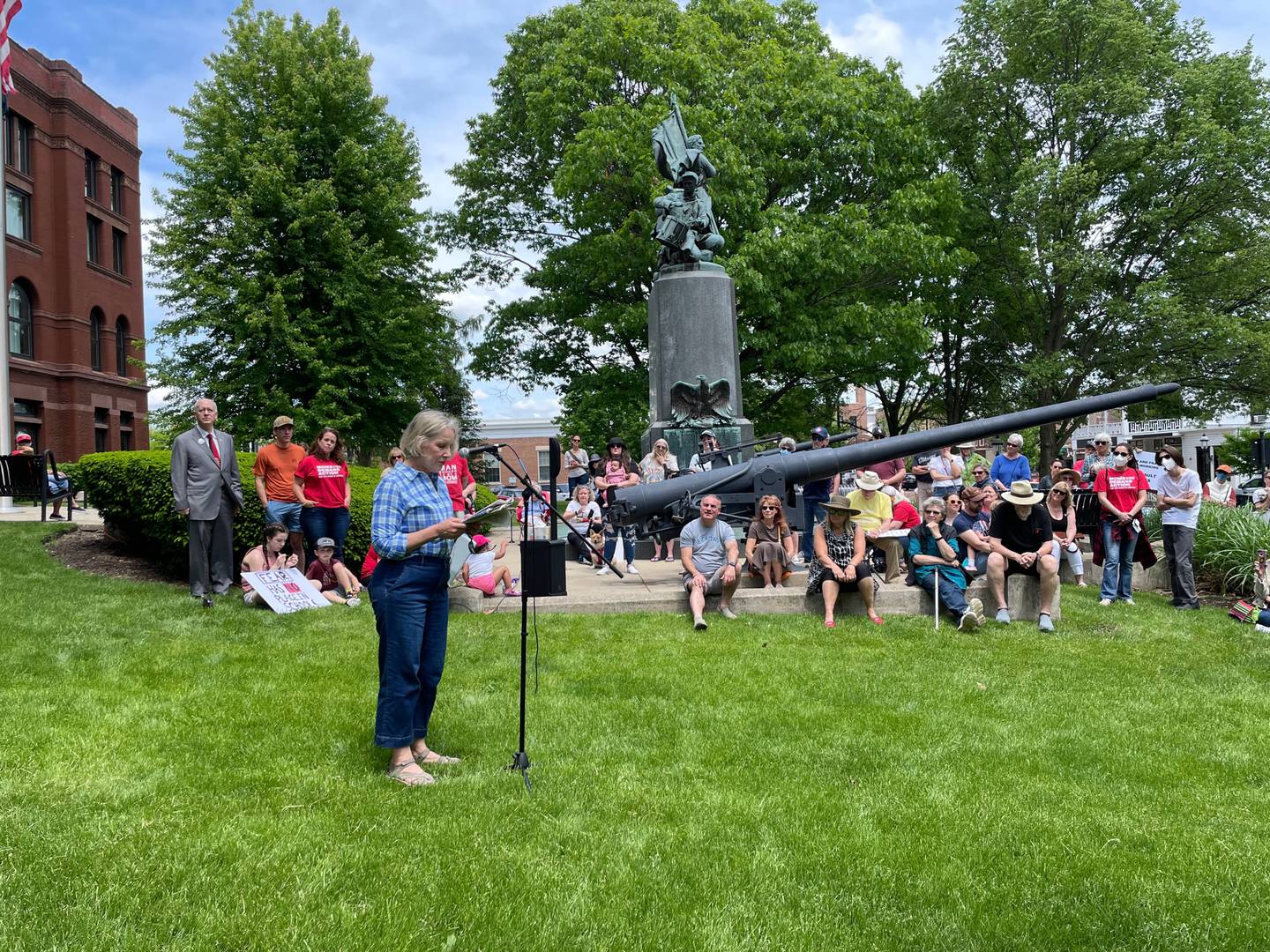 Kane County Board Chair Corinne Pierog speaks at a rally in Geneva Saturday against gun violence.