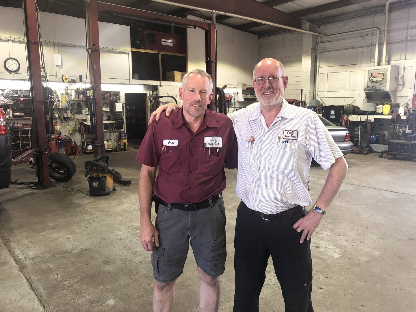 Brothers Greg (left) and Jeff Grieff (right) will be closing Grieff Auto Tech after 30 years in business on the north side of Princeton. They took over the business from their father, Warren, who started in Princeton in 1969.