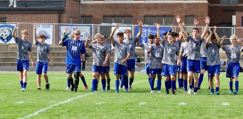 The Princeton soccer team waves to the crown after defeating Stanford Olympia 6-2 in Saturday's regional quarterfinal soccer match at Bryant Field.