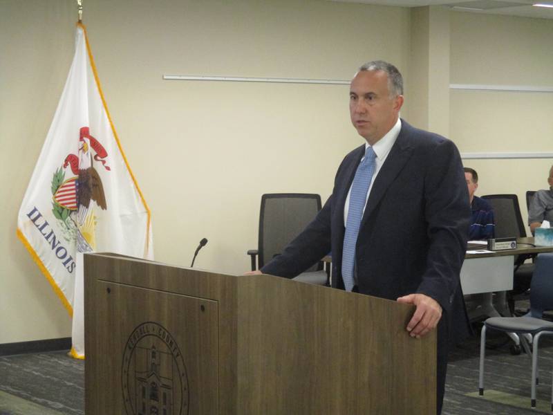 Kendall County State's Attorney Eric Weis speaks to the Kendall County Board on Sept. 20, 2022.