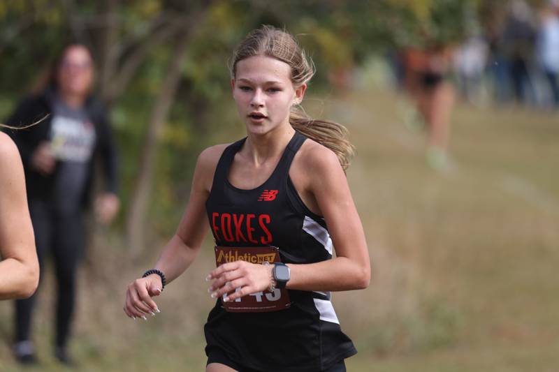 Yorkville’s Sophia Keeler takes sixth in the Girls Cross Country Southwest Prairie Conference Championship at Channahon Community Park on Friday.