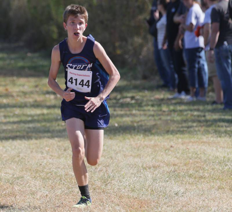 Bureau Valley's Maddox Moore runs in the Class 1A Regional Cross Country boys race on Saturday, Oct. 22, 2022 at the Seneca FFA Farm in Marseilles.