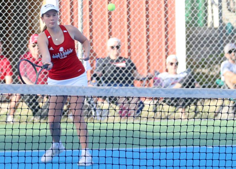 Streator's Audrey Arambula plays tennis against Kankankee on Monday, Sept. 30, 2024 at Streator High School.