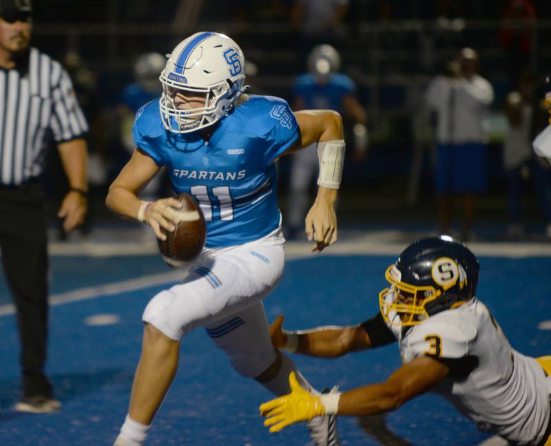 St. Francis's Alessio Milivojevic makes his way into the end zone during their home game against Sterling Friday Sept 2, 2022.