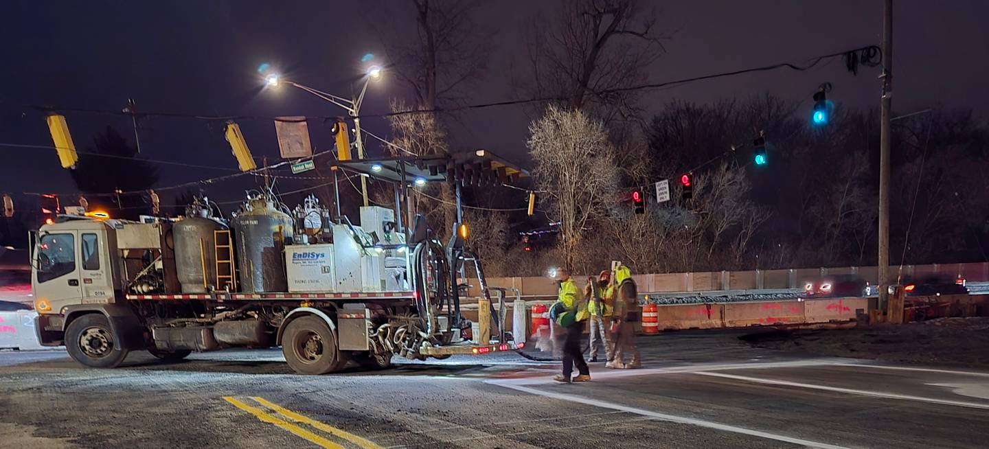 Crews work on the intersection of Miller and Randall roads in Lake in the Hills in December 2025.