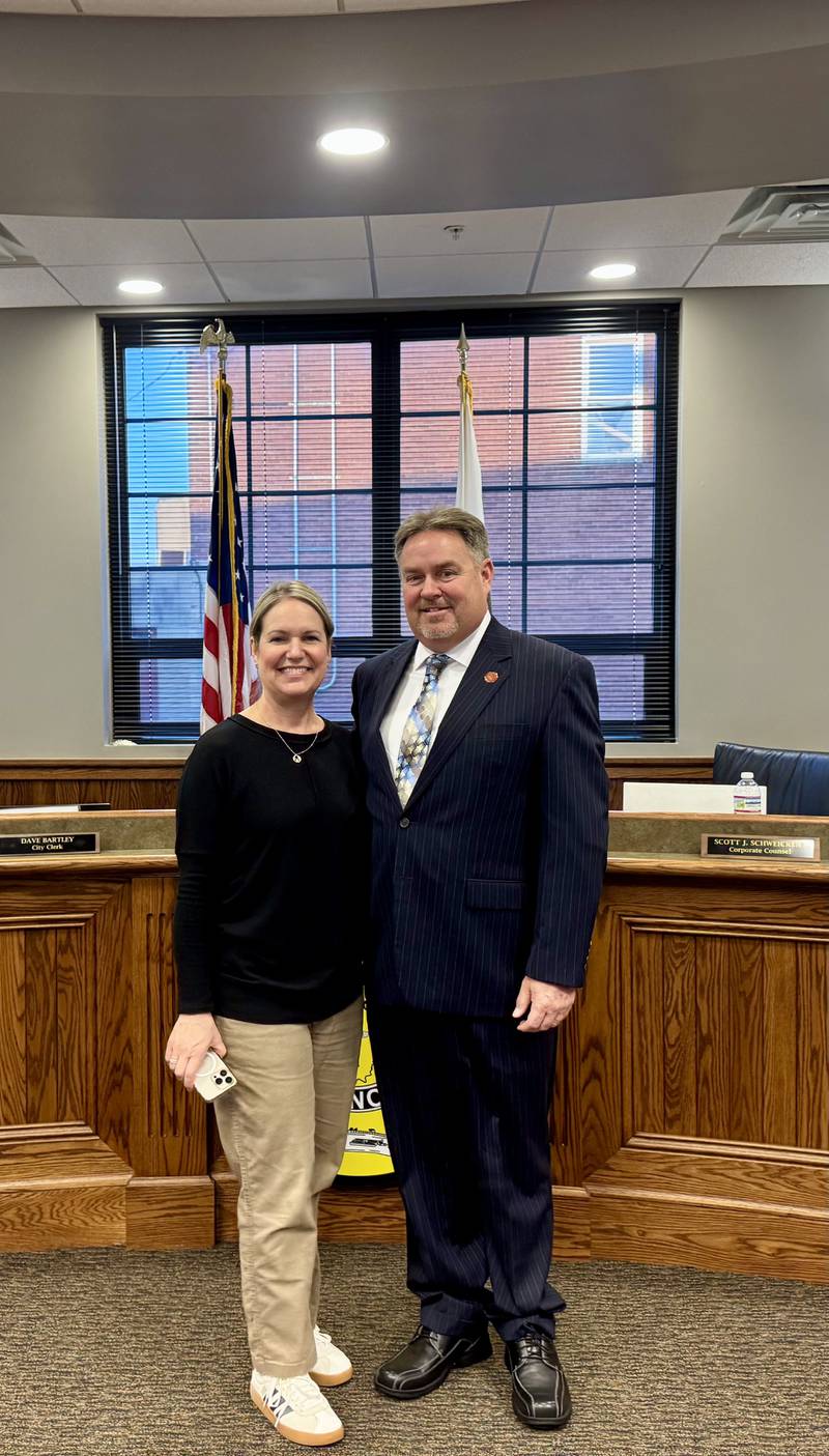 James “Jamey” Mertel with his wife Diane after he was sworn in as Peru's City Clerk.