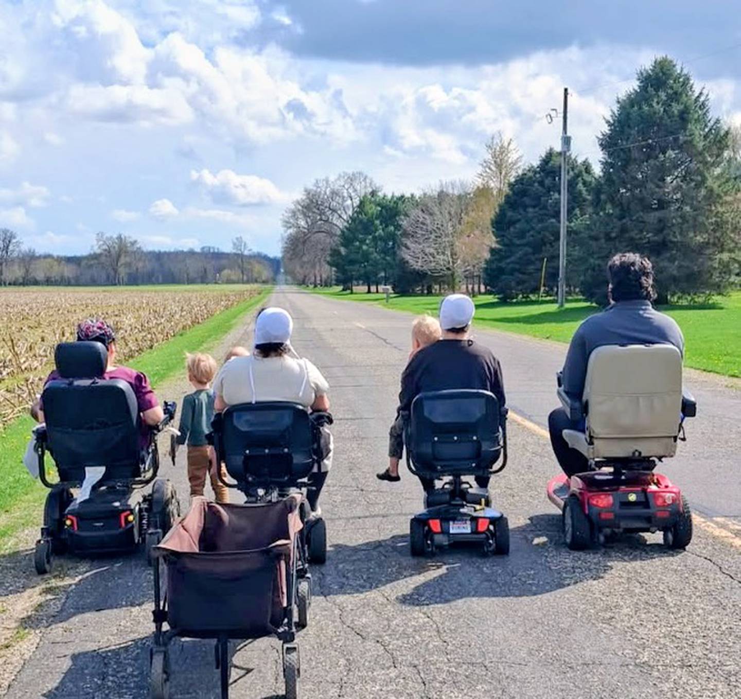 Lovina, Loretta, Verena and Kevin are out for a ride.