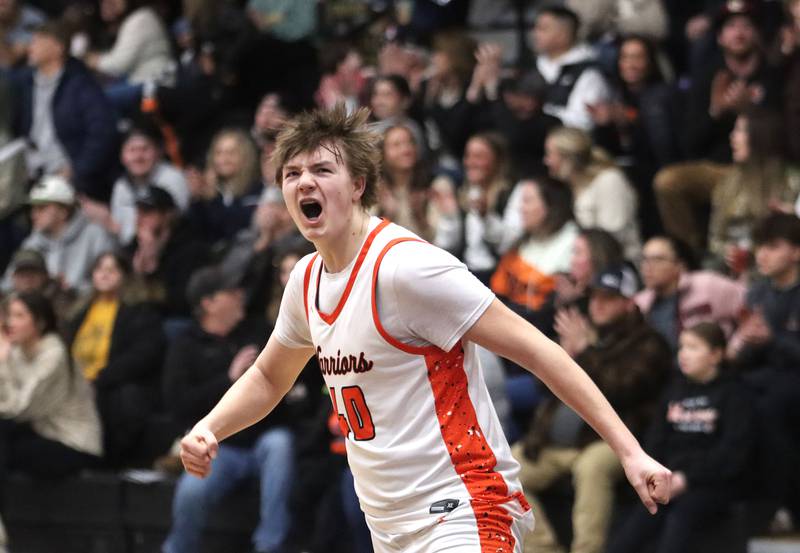 McHenry’s Nathan Ottaway gets revved up against Crystal Lake South in varsity boys basketball on Friday, Feb. 20, 2026, at McHenry High School in McHenry.