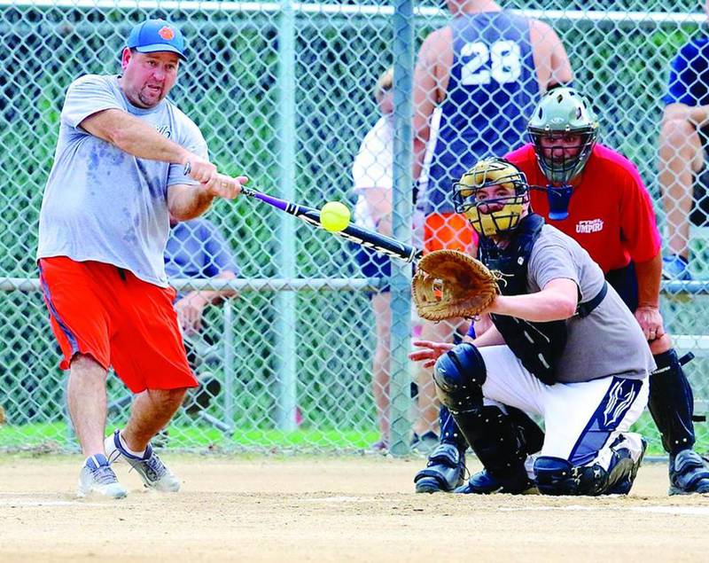 Mike Patterson, by day the Malden Grade School superintendent/principal, takes his rips for Bunker Hill in Monday's Princeton Fastpitch Church League play. Bunker Hill defeated the People Church to advance to Friday's quarterfinals against St. Matthews.