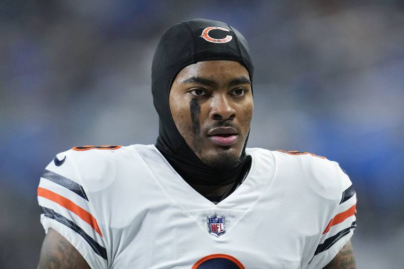 Chicago Bears safety Jaquan Brisker looks on during a game against the Detroit Lions, Sunday, Jan. 1, 2023, in Detroit.