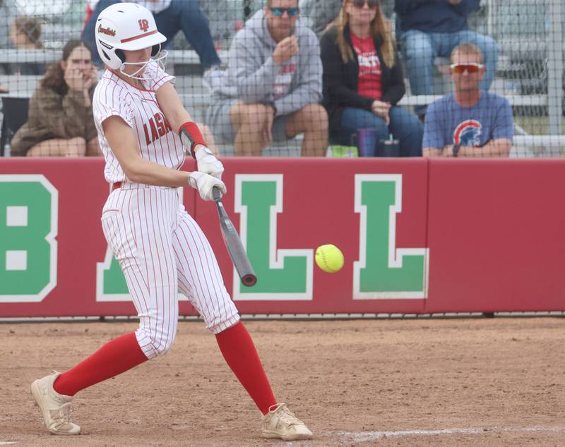 L-P's Dagny Greer makes contact with the ball against Morton on Friday, March 20, 2026 at the L-P Athletic Complex in La Salle.