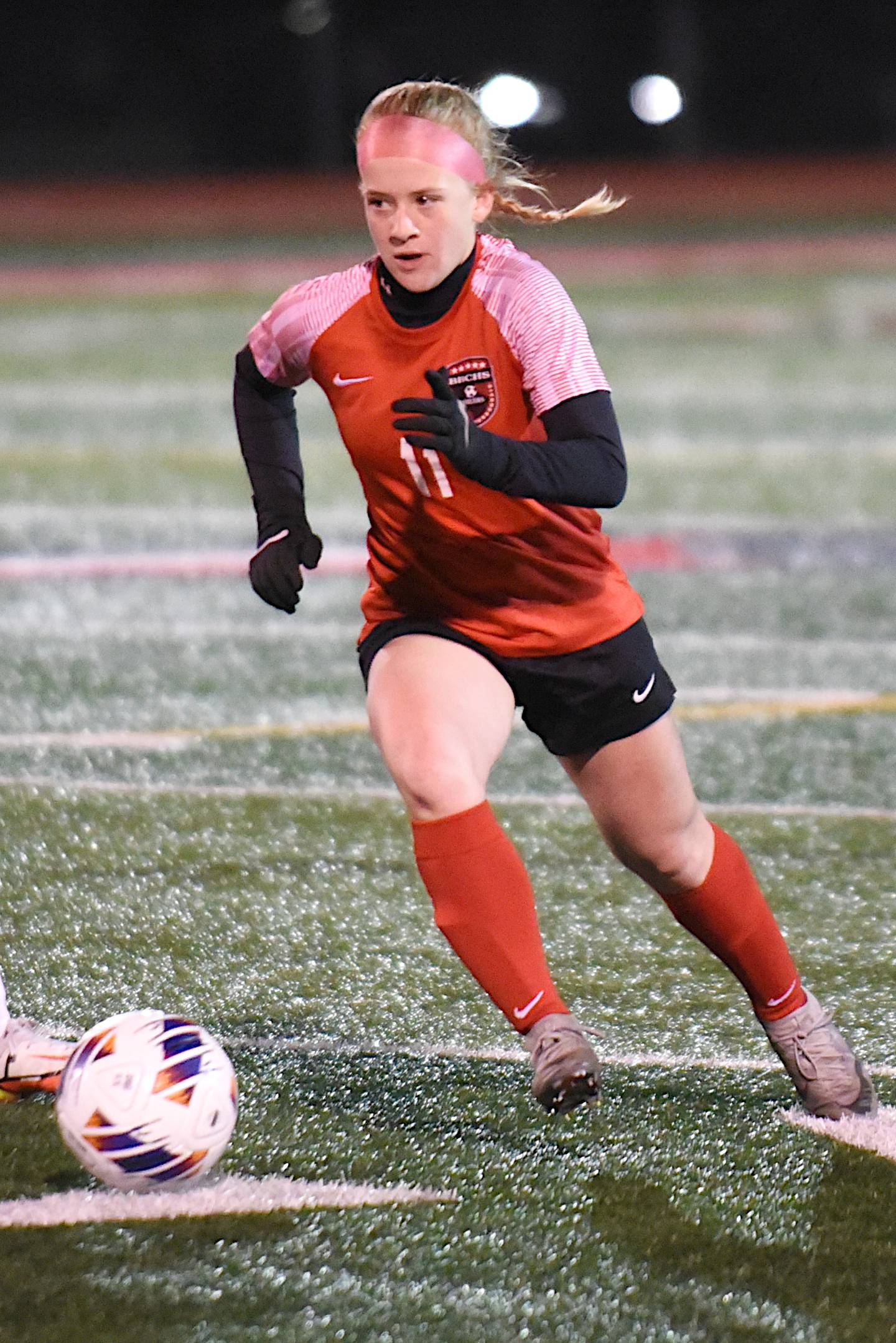 Bradley-Bourbonnais' Rylee Villegas dribbles the ball during a home game against Bishop McNamara Tuesday, April 1, 2025.