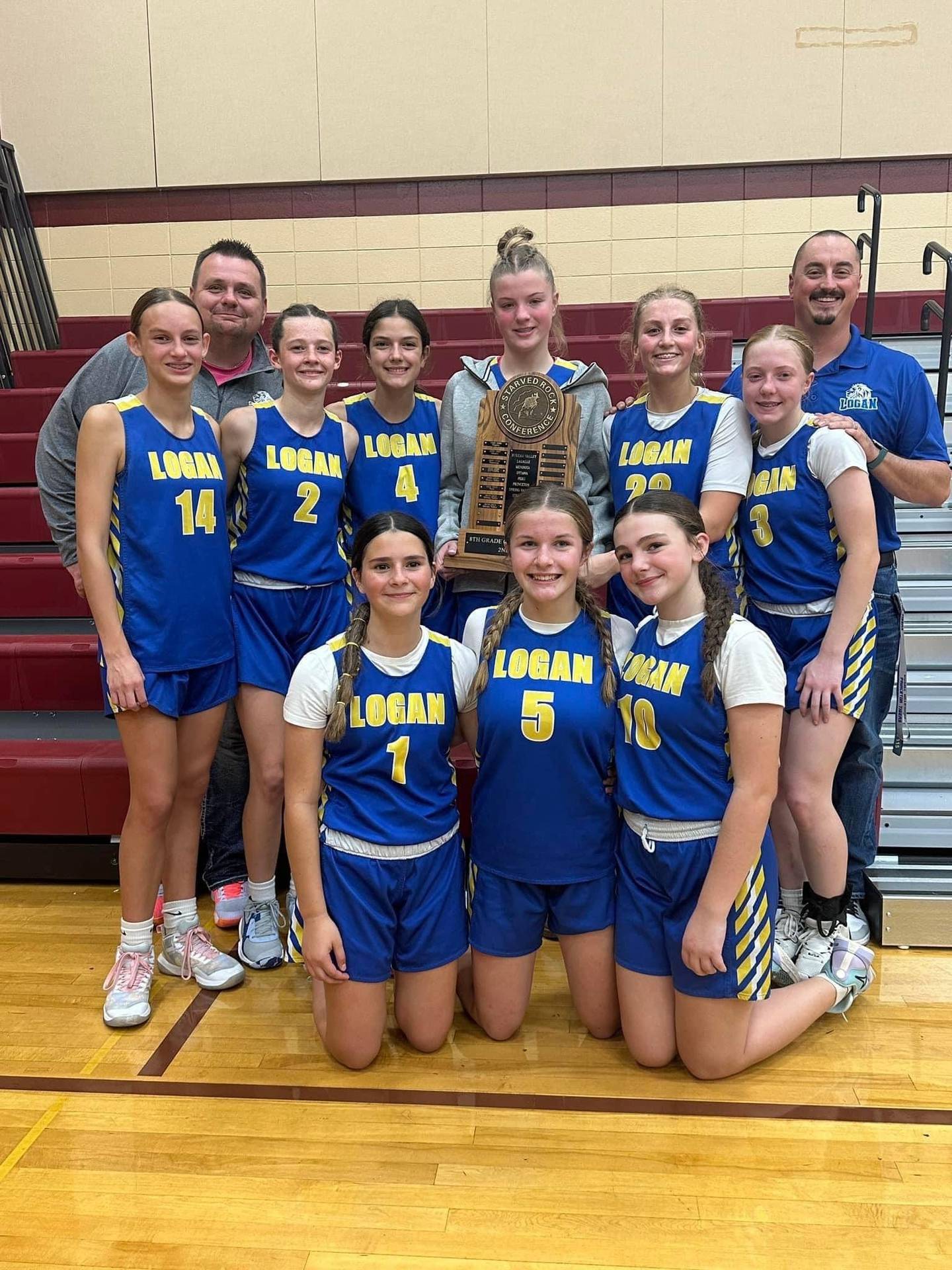 The Princeton Logan eighth-grade girls finished second in the SRC tournament, falling to Ottawa 24-19 Thursday at Ottawa. Team members are (front row, from left) Gabby Sandoval, Collyns Etheridge and Kiley Johnson; and (back row) Emma Dye, Rayleer Depauw, Lenora Hopkins, Kolbi Lawson, Ava Munson and Ellie Longeville. They are coached by Dallas Munson and Blake Jacobs.