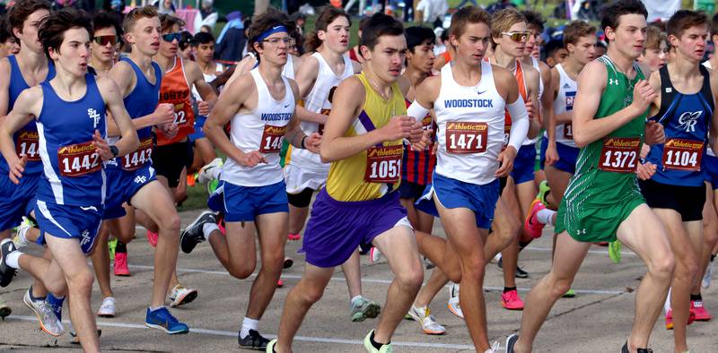Runners begin a boys Class 2A Sectional Cross Country Meet at Emricson Park in Woodstock Saturday.