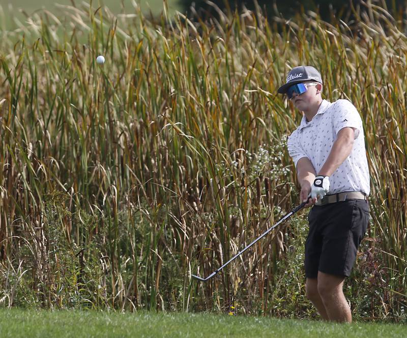 Rochelle’s Johnny Chadwick Chios onto the seventh green during the IHSA Class 2A Crystal Lake South Boys Golf Regional on Wednesday, Oct. 1, 2025 at RedTail Golf Club in Lakewood.