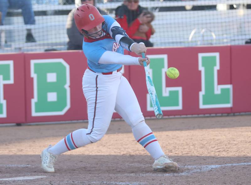 Ottawa's Bobbi Snook gets a hit against L-P on Wednesday, April 29, 2026 at the L-P Athletic Complex in La Salle.