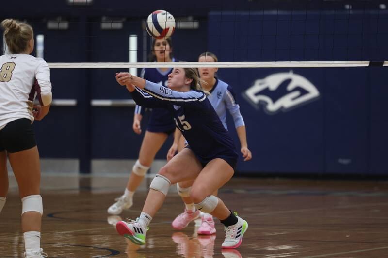 Plainfield South’s Savannah Stepanek runs down the ball against Morris on Monday, Sept. 25, 2023 in Plainfield.