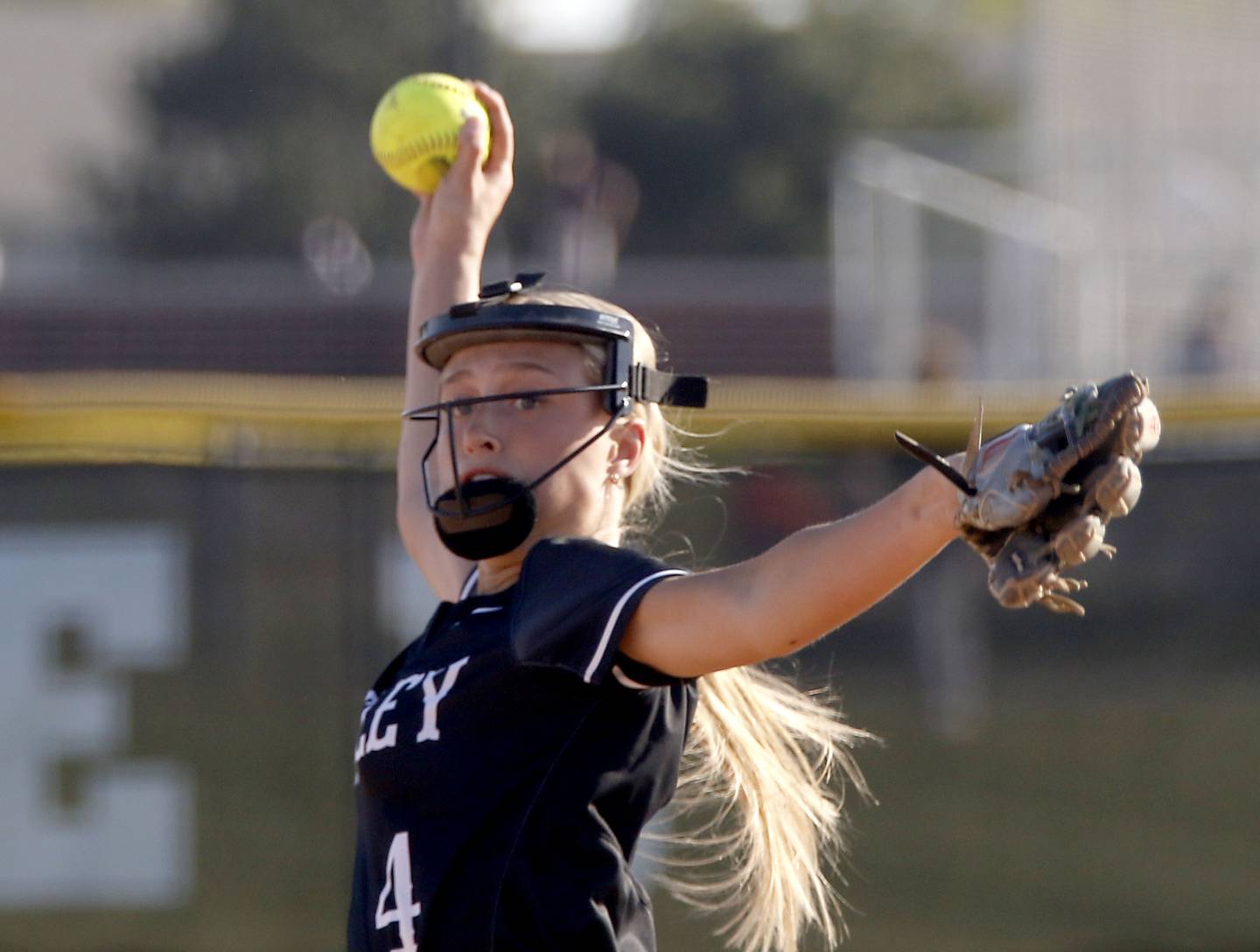 Huntley's Layla Olson throws a pitch during a Fox Valley Conference softball game against Hampshire on Thursday, May 14, 2026, at Huntley High School.