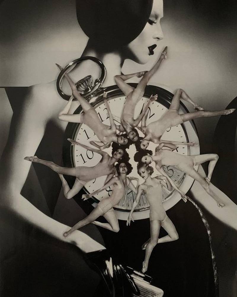 Carly Palmer's show “Time And Time Again,” is a self-curated solo exhibition of 22 pieces, including four paintings and 18 hand-cut paper collages. All of the collages contain images of various types of clocks and references to time in a literal or metaphorical sense.