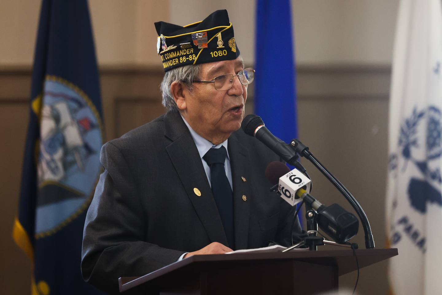 Tony Arellano, Senior Vice-Commander, speaks at the Veterans Day service at the American Legion Post 1080 in Joliet on Friday.