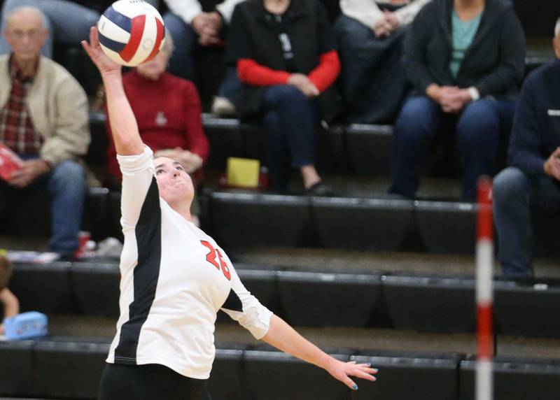 Henry-Senachwine's Brooklynn Thompson reacts after loosing to Putnam County during the Class 1A Regional semifinal game on Wednesday, Oct. 29, 2025 at Putnam County High School.